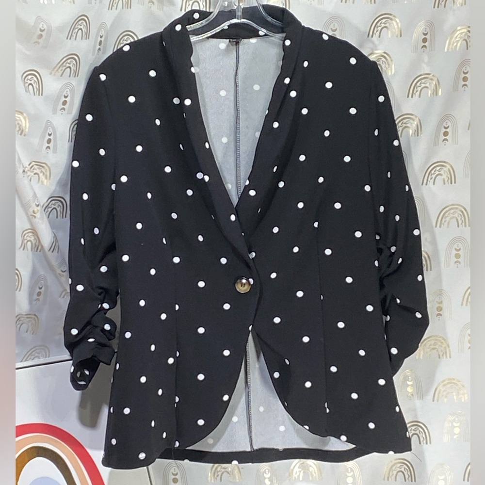 SHEIN Black Blazer with White Polka Dots